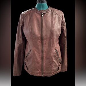 Sebby Women's Rich Reddish Brown Leather Jacket
